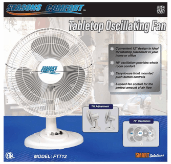 Seasons Comfort 12" Oscillating Table Fan - White