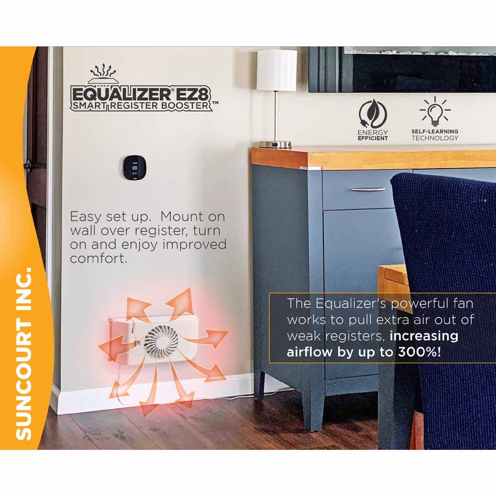 Suncourt Equalizer EZ8 Smart Register Booster Fan with Wall Mount Kit