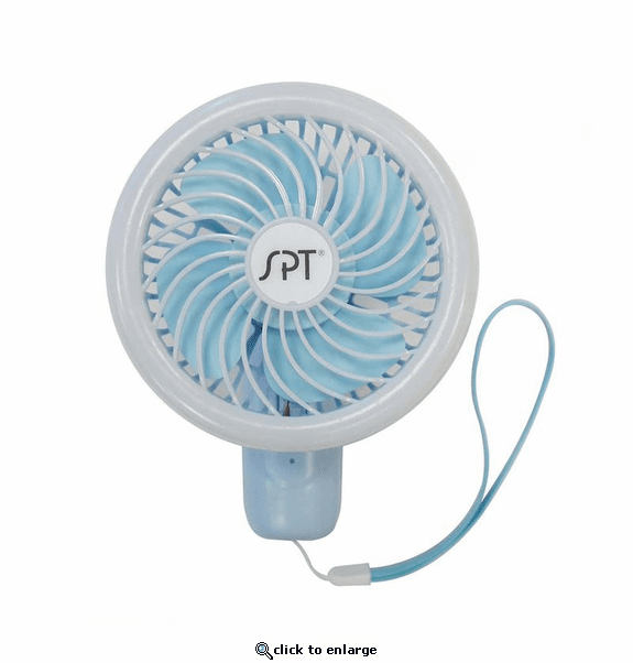 Sunpentown Rechargeable Personal Hand-Held Fan with LED Light - Blue