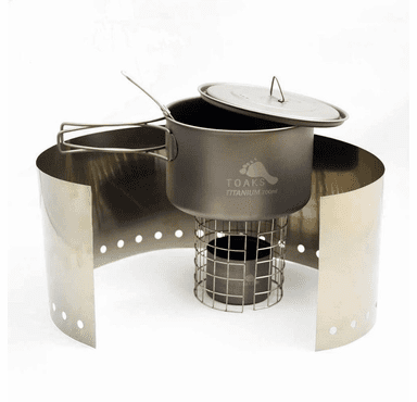 TOAKS Titanium Cook System - Ultra Thin Wall 700ml Pot & Siphon Alcohol Stove with Wire Pot Stand