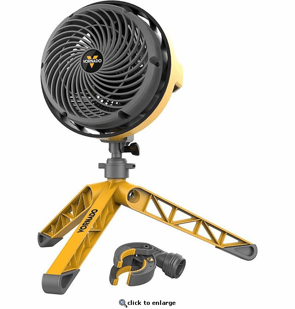 Vornado EXO5 Heavy Duty Air Circulator Shop Fan with High-Impact Housing, Collapsible Tripod Base, Clamp Attachment - Yellow