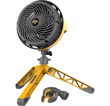 Vornado EXO5 Heavy Duty Air Circulator Shop Fan with High-Impact Housing, Collapsible Tripod Base, Clamp Attachment - Yellow