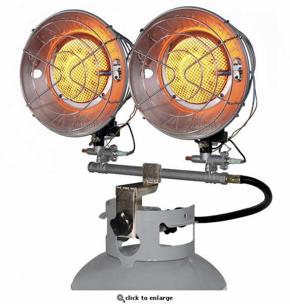 World Marketing Double Burner Tank Top Heater with Tip-over Shut-off - Match Ignition/Silver