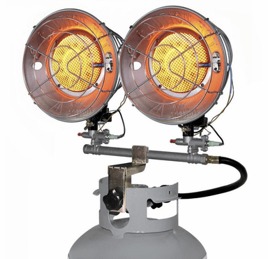 World Marketing Double Burner Tank Top Heater with Tip-over Shut-off - Match Ignition/Silver