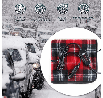 Zone Tech 12V Car Mini Heated Travel Blanklet Pad - Red Plaid