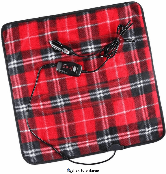 Zone Tech 12V Car Mini Heated Travel Blanklet Pad - Red Plaid