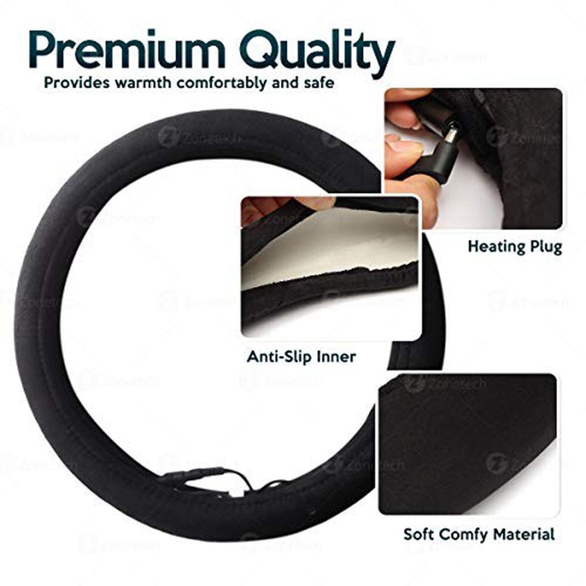Zone Tech 12V Car Steering Wheel Heated Cover Classic Black My