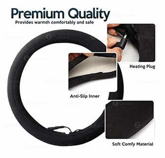 Zone Tech 12V Car Steering Wheel Heated Cover - Classic Black