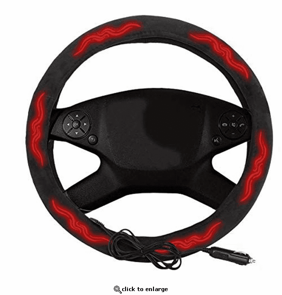 Zone Tech 12V Car Steering Wheel Heated Cover - Classic Black