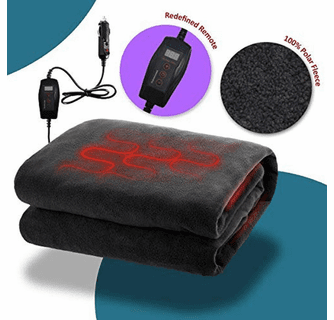 Zone Tech 12V Fireproof Car Heated Travel Blanket - Classic Black