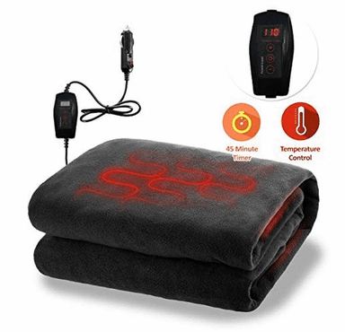 Zone Tech 12V Fireproof Car Heated Travel Blanket - Classic Black
