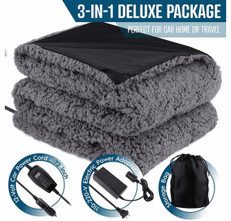 Zone Tech 12V Sherpa Fleece Travel Blanket - Grey