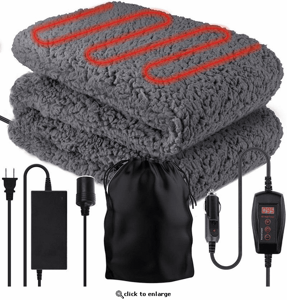 Zone Tech 12V Sherpa Fleece Travel Blanket - Grey