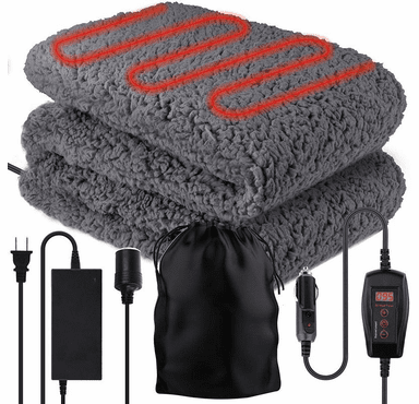 Zone Tech 12V Sherpa Fleece Travel Blanket - Grey