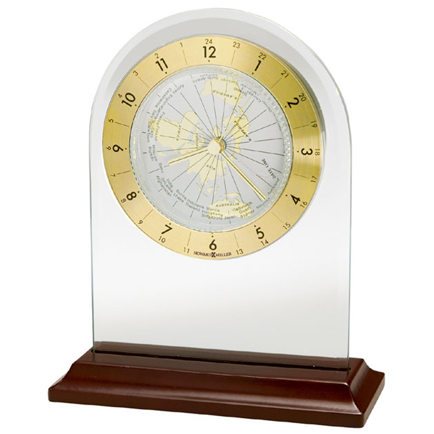 World Time Arch Alarm Mantel Clock by Howard Miller Under 100