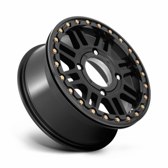 15x6 KMC KS250 Cage Satin Black w/ Gloss Black Ring Beadlock Wheel - 4/156 - alt image 0
