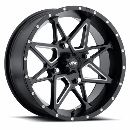 15x7 ITP Tornado Matte Black w/ Milled Wheel- 4/136