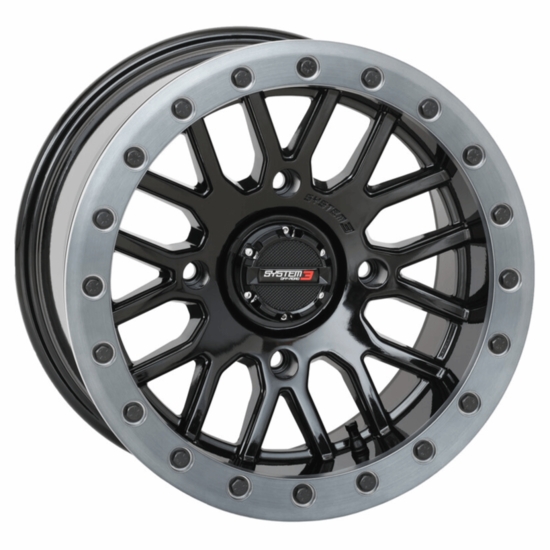 15x9 System 3 SB-9 Gloss Black Beadlock Wheel - 4/156