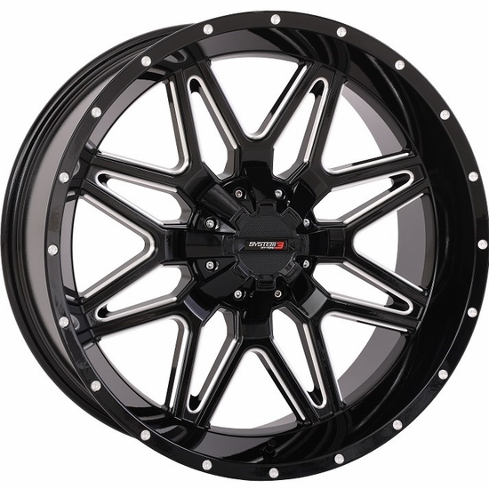 20x9 System 3 ST-7 Gloss Black Milled Wheel - 4/137-4/156
