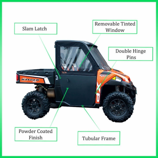 ShockPros Convertible Full, Half Hinged Doors - 2013-19 Full Size Polaris Ranger w/ Pro-Fit Cage - alt image 13