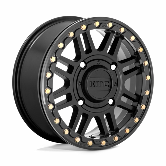 KMC KS250 Cage Satin Black w/ Gloss Black Ring Beadlock Wheel - 4/137