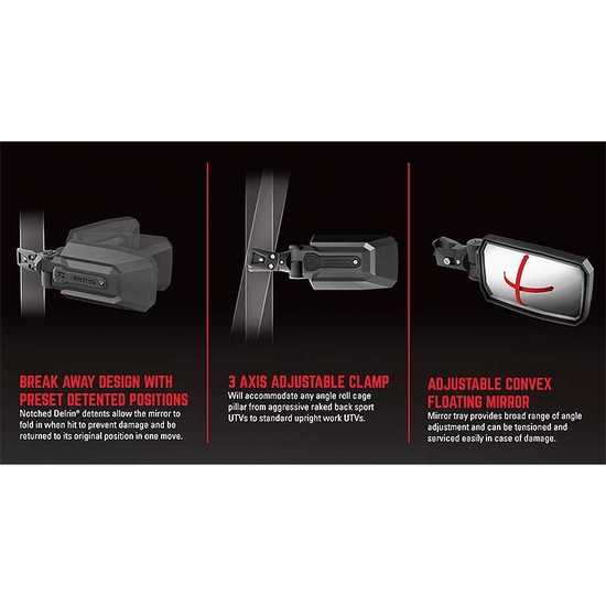 Seizmik Trailrider Break Away Side Mirrors w/ 1.75 Inch Clamp (Sold in Pairs) - alt image 4