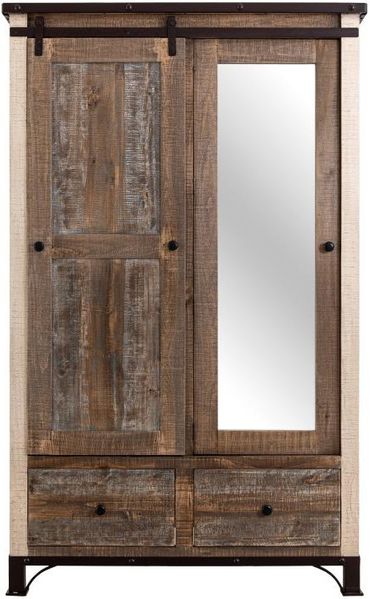 Antique 2 Drawer, 1 Sliding Door, 1 Mirror Door Armoire