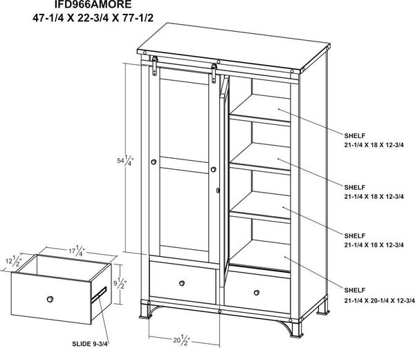 Antique 2 Drawer, 1 Sliding Door, 1 Mirror Door Armoire
