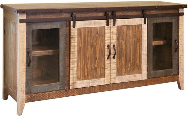 Antique 2 Glass Doors, 2 Sliding Doors 70" TV Stand