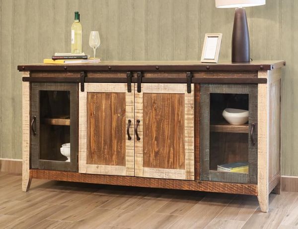 Antique 2 Glass Doors, 2 Sliding Doors 70" TV Stand