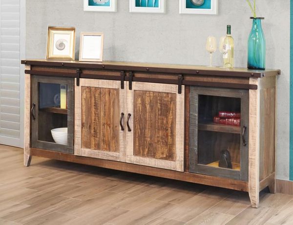 Antique 2 Glass Doors, 2 Sliding Doors 80" TV Stand