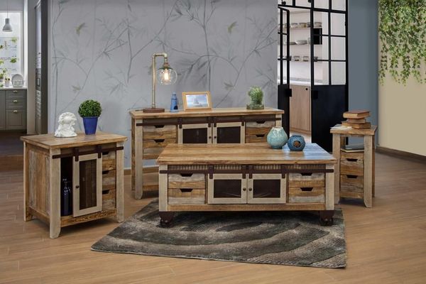 Antique 4 Drawer, 2 Doors Sofa Table