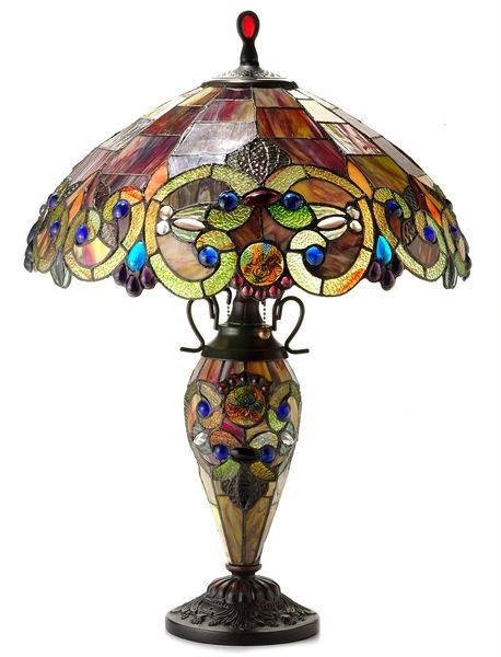 Amber/Bronze Double-Lit Carousel Table Lamp