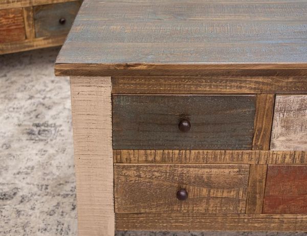 Antique Multicolor 2-Drawer End Table