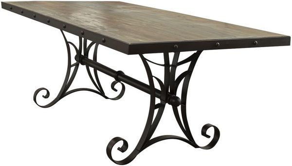Antique Multicolor 79" Dining Table with Iron Base