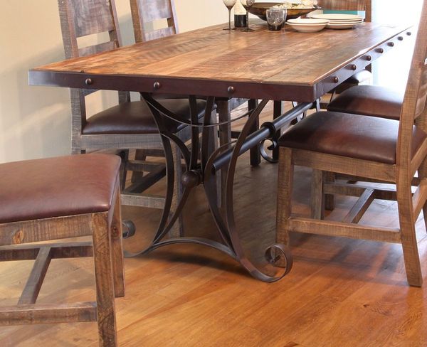 Antique Multicolor 79" Dining Table with Iron Base