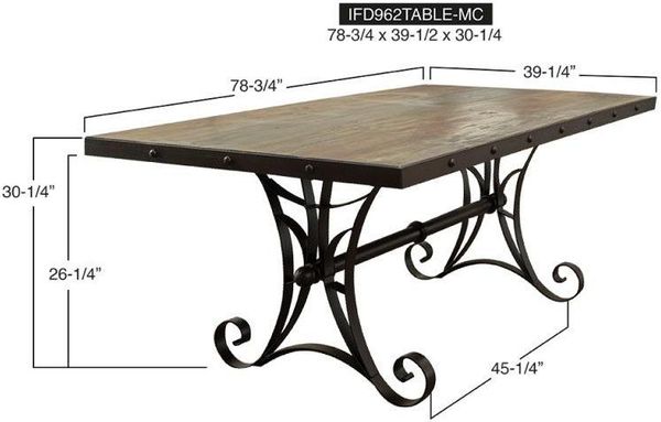 Antique Multicolor 79" Dining Table with Iron Base