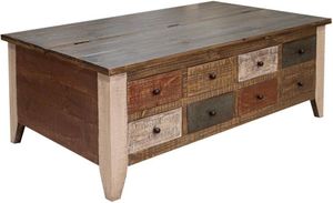 Antique Multicolor 8-Drawer Cocktail Table