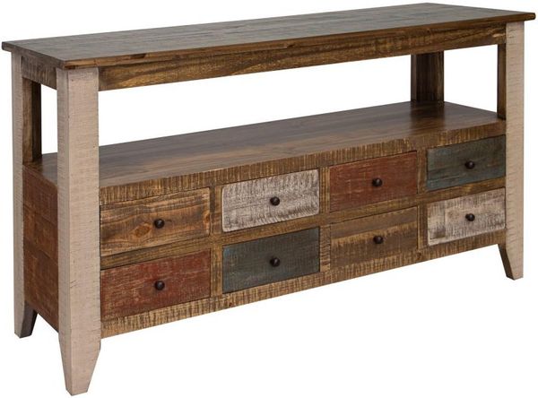 Antique Multicolor 8-Drawer Sofa Table