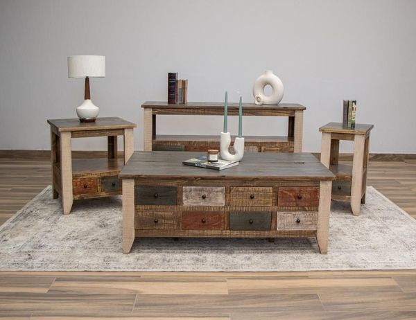 Antique Multicolor 8-Drawer Sofa Table