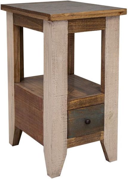 Antique Multicolor Chair Side Table w/ Drawer