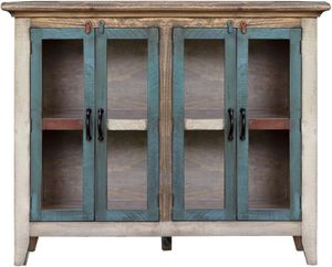 Antique Multicolor Console with Four Glass Doors