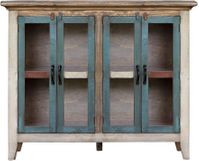 Antique Multicolor Console with Four Glass Doors