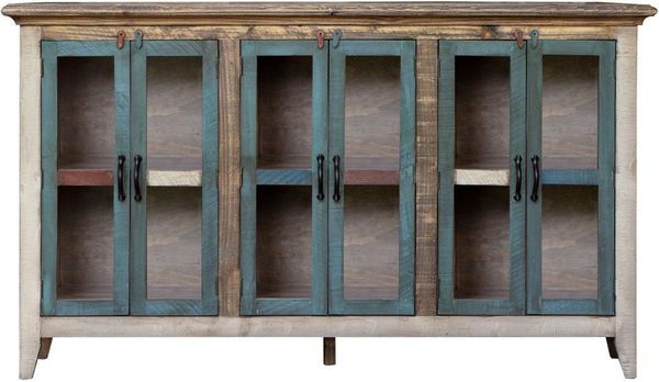 Antique Multicolor Console with Six Glass Doors