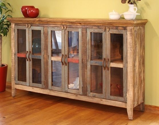 Antique Multicolor Console with Six Glass Doors