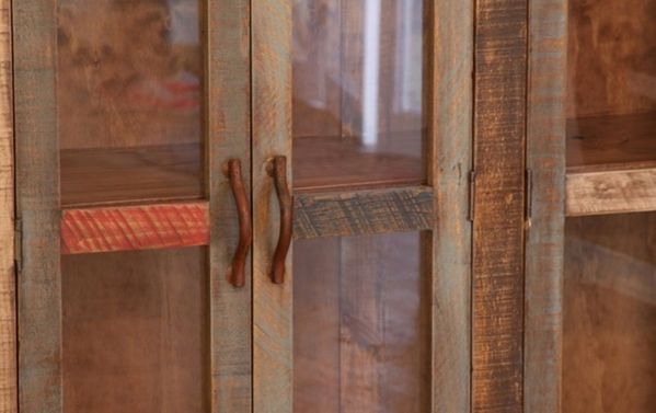 Antique Multicolor Console with Six Glass Doors