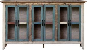 Antique Multicolor Console with Six Glass Doors