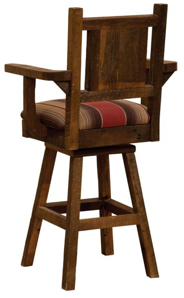 Artisan Barnwood Upholstered Bar Stool with Arms