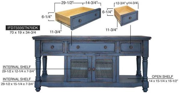 Aruba 3 Drawer 2 Doors 70" Dark Blue TV Stand