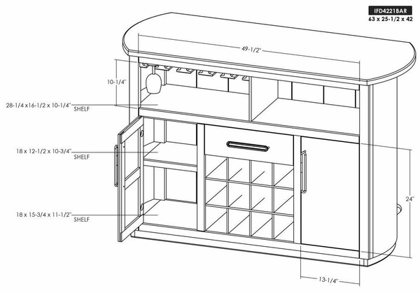 Balam Bar - Wine Grid, 1 Drawer & 2 Door